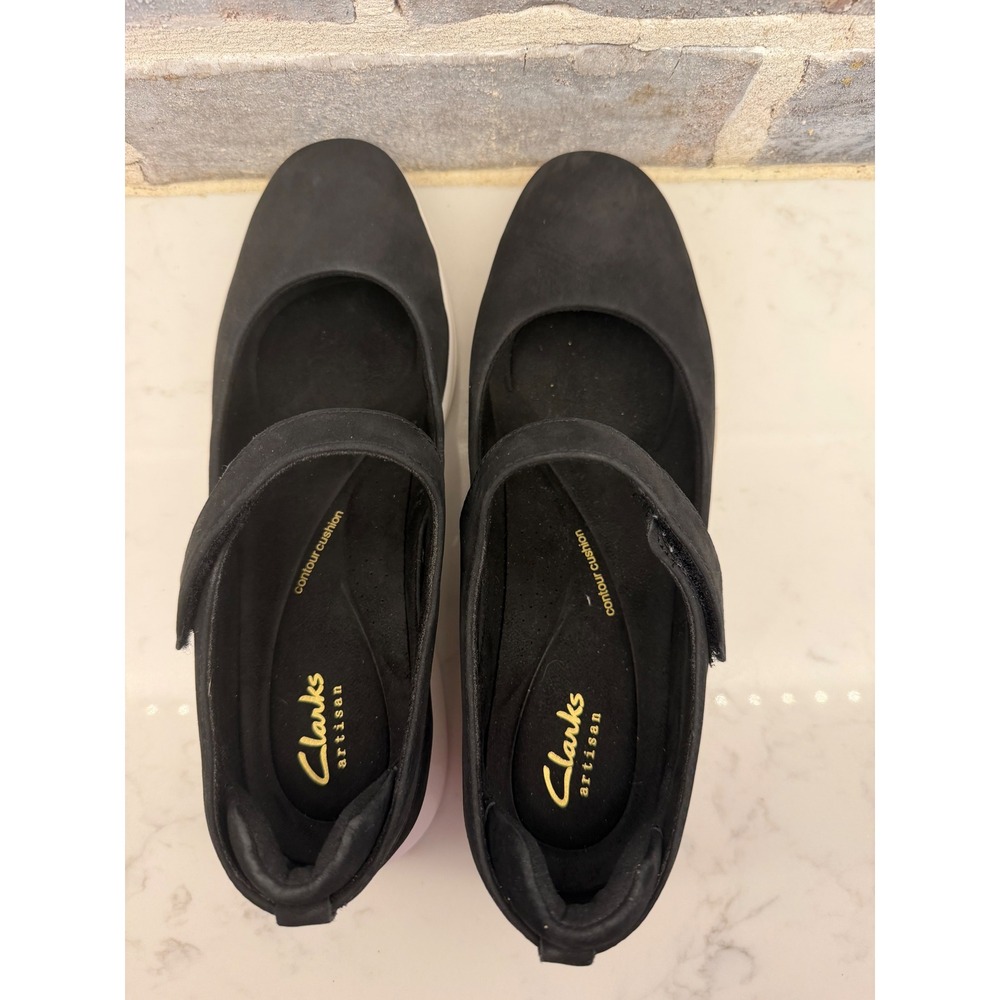 Clarks Artisan Lydell Size 7 Black Suede Nubuck Mary Jane Flats Contour Cushion - Picture 7 of 9